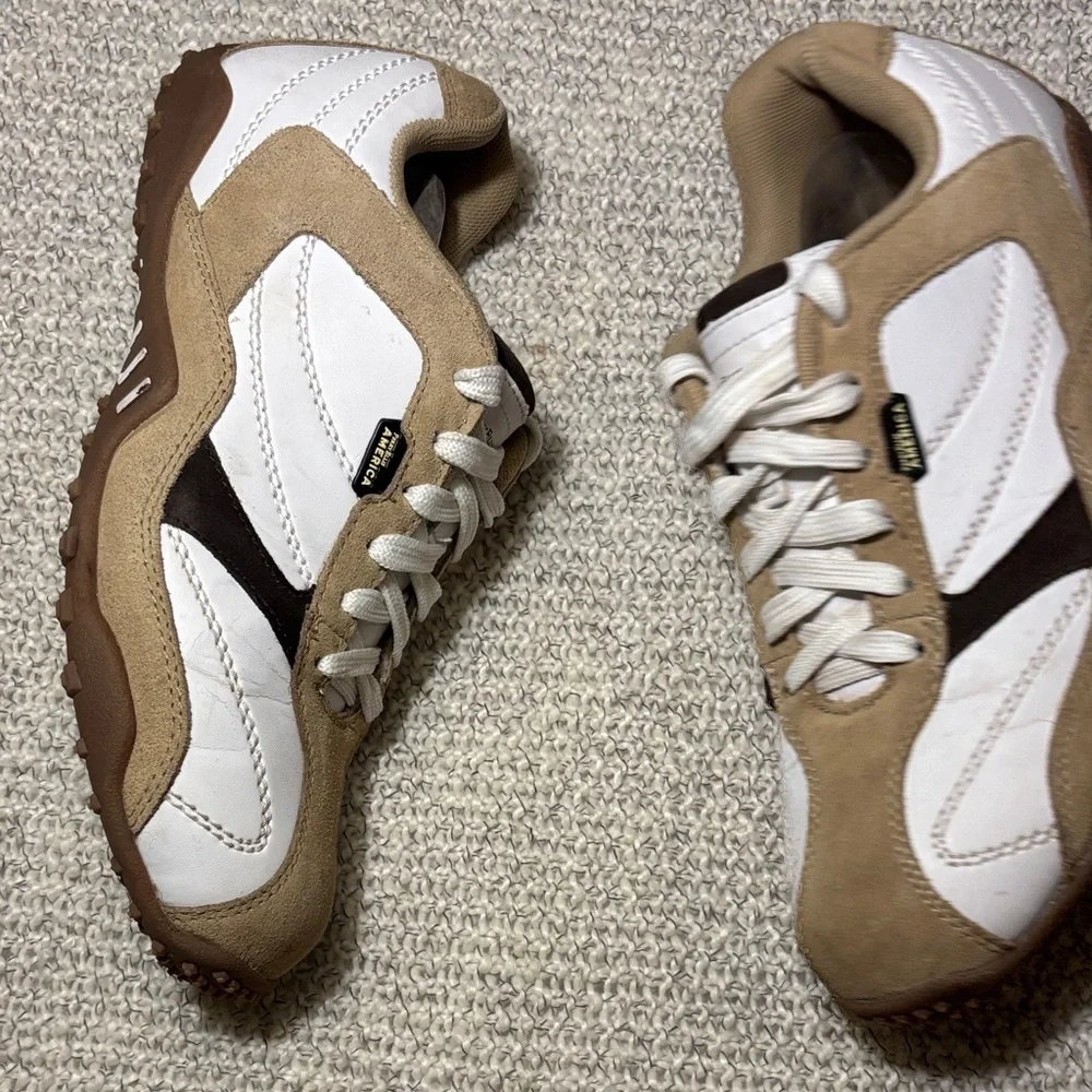Perry Ellis America Men's White and Tan Casual Leather & Suede Sneakers
